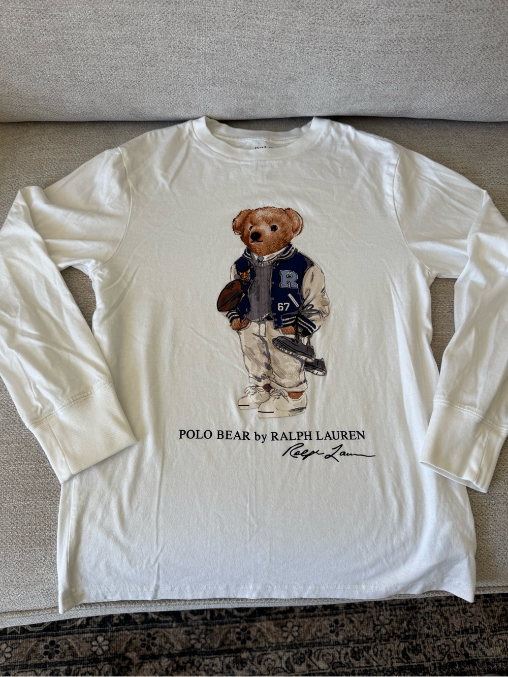 Ralph Lauren White Long-Sleeve Polo Bear Graphic Tee